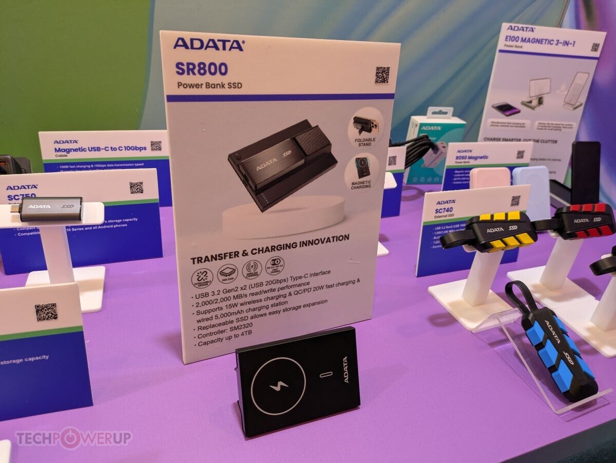 ADATA showcased at CES 2025 a liquid-cooled M.2 SSD and a portable SSD with a built-in power bank.