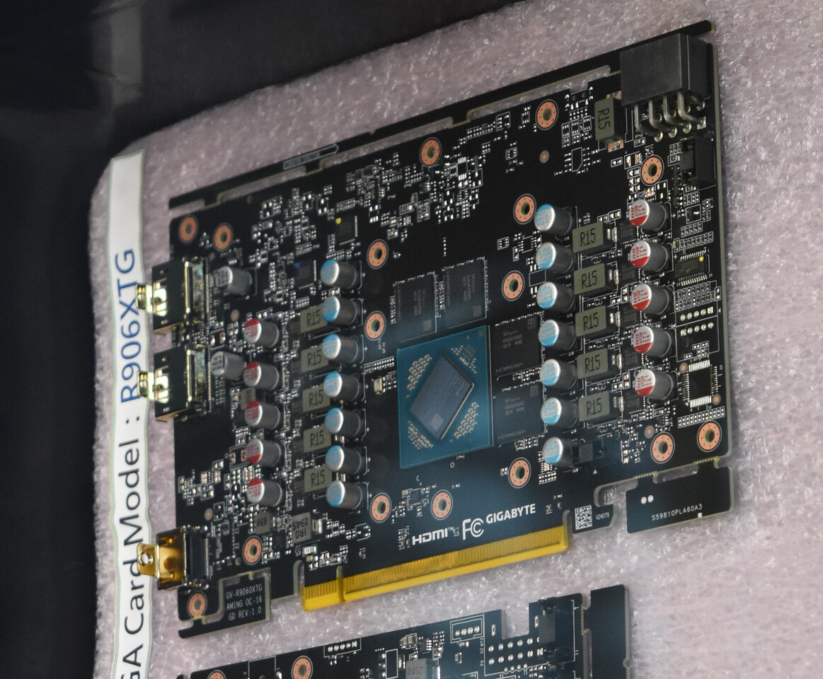 During a factory tour, the PCB design of the GIGABYTE Radeon RX 9060 XT was seen.